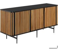 Tectake Aparador de madera, diseño de lamas y 3 compartimentos, negro/marrón