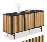 TecTake® Aparador Entrada con 3 Compartimentos y Estantes Ajustables, Puertas Magnéticas, Estanterias Almacenaje, Muebles Auxiliares, Aparadores para Salon - 156 x 45,5 x 74 cm Negro/Marrón