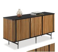 tectake® Aparador Entrada con 3 Compartimentos y Estantes Ajustables, Puertas Magnéticas, Estanterias Almacenaje, Muebles Auxiliares, Aparadores para Salon - 156 x 45,5 x 74 cm Negro/Marrón