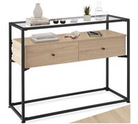 TecTake® Aparador Estilo Industrial, Madera y Acero, 2 Cajones Grandes, Vidrio de Seguridad, Mueble Recibidor, Consola Retro, recibidores de Entrada - Madera Industrial Clara, Roble Sonoma