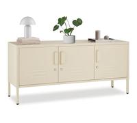 tectake® Aparador Metálico 3 Puertas con Cerradura Magnética, Mueble TV Salon, Estante Ajustable, Muebles de Salon, Protección Antivuelco, Muebles TV - 37,5 x 120 x 55,5 cm Crema