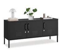 tectake® Aparador Metálico 3 Puertas con Cerradura Magnética, Mueble TV Salon, Estante Ajustable, Muebles de Salon, Protección Antivuelco, Muebles TV - 37,5 x 120 x 55,5 cm Negro