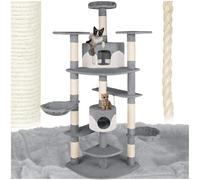 Tectake® Árbol para Gatos - 4 Plataformas, 2 Casetas, Varias Alturas, 2 Nidos Basculantes - Rascador para Gatos Grandes - 204 cm Gris/Blanco