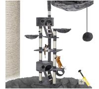 tectake® Árbol para Gatos Rascador, 2 Casetas, Varias Alturas, 3 Plataformas, Protección Antivuelco, Cama Gatos, Juguetes para Gatos, Rascadores para Gatos, Torre Gatos - Gris