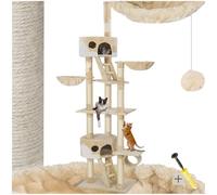 tectake® Árbol para Gatos Rascador, 2 Casetas, Varias Alturas, 3 Plataformas, Protección Antivuelco, Cama Gatos, Juguetes para Gatos, Rascadores para Gatos, Torre Gatos - Beige/Blanco