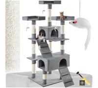 tectake® Arbol Rascador para Gatos, Torre de Escalada, Sisal 2 Casitas para Gatos, Cueva Gatos, 3 Plataformas y 4 Ratones Juguete, Antivuelco, Rascador Gato, Torre para Gatos - 170 cm Alto Gris