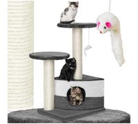 tectake® arbol rascador para Gatos, 2 Plataformas, ratón de Juguete, rascador Gatos con Cuerda sisal, casa Gatos, Torre para Gatos, rascador Gato, Juguetes para Gatos - 71 cm Alto Gris/Blanco