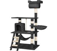 Tectake Árbol rascador para gatos, postes de sisal, antivuelco, 141 cm, negro