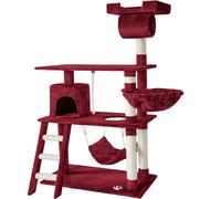 Tectake Árbol rascador para gatos, postes de sisal, antivuelco, 141cm, burdeos