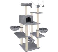 Tectake Árbol rascador para gatos, postes de sisal, antivuelco, 165cm, gris