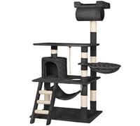 tectake® arbol rascador para Gatos, sisal Resistente, casa Gatos, 1 Nido Giratorio, Hamaca, Sistema antivuelco, Poste rascador Gatos, Cama de Gato, Juguetes para Gatos - 141 cm Alto Negro