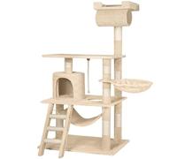 tectake® arbol rascador para Gatos, sisal Resistente, casa Gatos, 1 Nido Giratorio, Hamaca, Sistema antivuelco, Poste rascador Gatos, Cama de Gato, Juguetes para Gatos - 141 cm Alto Beige