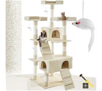 tectake® Arbol Rascador para Gatos, Torre de Escalada, Sisal 2 Casitas para Gatos, Cueva Gatos, 3 Plataformas y 4 Ratones Juguete, Antivuelco, Rascador Gato, Torre para Gatos - 170 cm Alto Beige