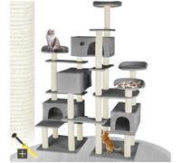 tectake® Arbol Rascador para Gatos, Torre Multinivel con 4 Plataformas, 4 Casitas, 2 Placas de Suelo, Columnas de Sisal, Rascador Gato, Protección Antivuelco, Juguetes para Gatos - Gris