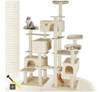 tectake® Arbol Rascador para Gatos, Torre Multinivel con 4 Plataformas, 4 Casitas, 2 Placas de Suelo, Columnas de Sisal, Rascador Gato, Protección Antivuelco, Juguetes para Gatos - Beige
