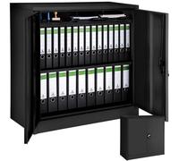 tectake® Archivador Bloqueable Con 3 Cajones, Estantes Ajustables, Acero, Candado De Seguridad, Armario Metalico, Cajonera Escritorio, Armarios Metalicos, Estanterías Metálicas - 90x90x40cm Negro