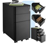 tectake® Archivador Rodante de Acero, Cajonera Escritorio con Ruedas, Dos Cajones DIN-A4, Archivador Colgante, Cerradura, Rieles Telescópicos, Oficina, Muebles, Cajonera Oficina - 59,5x50x30cm Negro