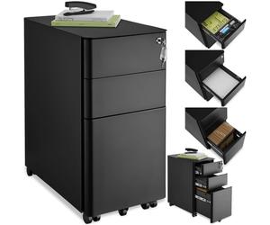 tectake® Archivador Rodante de Acero, Cajonera Escritorio con Ruedas, Dos Cajones DIN-A4, Archivador Colgante, Cerradura, Rieles Telescópicos, Oficina, Muebles, Cajonera Oficina - 59,5x50x30cm Negro