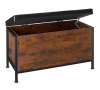 TecTake - Arcón Acolchado Calico 81,5 x 41,5 x 50,5 cm, Taburete puf con Almacenamiento, baúl de Madera y Acero, Cofre, Arca de almacenaje (Madera Industrial Oscura)