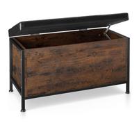 TecTake - Arcón Acolchado Calico 81,5 x 41,5 x 50,5 cm, Taburete puf con Almacenamiento, baúl de Madera y Acero, Cofre, Arca de almacenaje (Madera Industrial Oscura)
