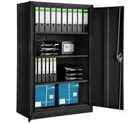 TecTake® Armario Archivador, Cierre De Seguridad, 4 Alturas, Cajones Ajustables, Mueble Oficina, Acero, Puertas Reforzadas, Limpieza Sencilla, Candado De Seguridad - 140x40x90cm Negro
