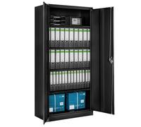 TecTake® Armario Archivador Oficina en Acero 180x90x40 cm, Armario Exterior e Interior con Cerradura, Armario Multiusos con 2 Puertas, 4 Estantes Ajustables y 5 Alturas, Fácil Montaje - Negro