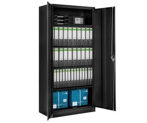 tectake® Armario Archivador Oficina en Acero 180x90x40 cm, Armario Exterior e Interior con Cerradura, Armario Multiusos con 2 Puertas, 4 Estantes Ajustables y 5 Alturas, Fácil Montaje - Negro