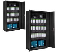 TecTake® Armario Metalico Archivador Oficina, Mueble de Acero con Revestimiento en Polvo, con 2 Puertas y Cierre Seguridad, Armario Almacenaje, Muebles Oficina - 2 Estanterías 40 x 90 x 180 cm Negro