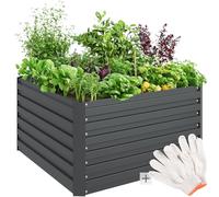 TecTake® arriate Rectangular sin Base, Acero Resistente a la Intemperie, huerto Urbano, jardineras Exterior, Usar con Tierra para Plantas, Incluye Guantes - 100 x 100 x 56 cm Gris Oscuro Rectangular