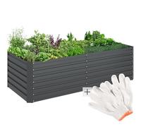 TecTake® arriate Rectangular sin Base, Acero Resistente a la Intemperie, huerto Urbano, jardineras Exterior, Usar con Tierra para Plantas, Incluye Guantes - 80 x 200 x 56 cm Gris Oscuro Rectangular