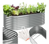 TecTake® arriate Rectangular sin Base, Acero Resistente a la Intemperie, huerto Urbano, jardineras Exterior, Usar con Tierra para Plantas, Incluye Guantes - 100 x 200 x 60 cm Plateado Redondeado