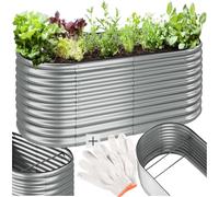 TecTake® arriate Rectangular sin Base, Acero Resistente a la Intemperie, huerto Urbano, jardineras Exterior, Usar con Tierra para Plantas, Incluye Guantes - 100 x 200 x 80 cm Plateado Redondeado