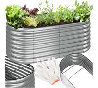 TecTake® arriate Rectangular sin Base, Acero Resistente a la Intemperie, huerto Urbano, jardineras Exterior, Usar con Tierra para Plantas, Incluye Guantes - 80 x 160 x 60 cm Plateado Redondeado