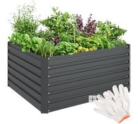 TecTake® arriate Rectangular sin Base, Acero Resistente a la Intemperie, huerto Urbano, jardineras Exterior, Usar con Tierra para Plantas, Incluye Guantes - 100 x 120 x 56 cm Gris Oscuro Rectangular