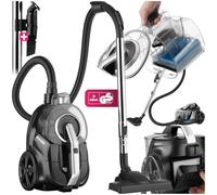 TecTake® aspiradora sin Bolsa, Potente Aspirador 900W, Filtro HEPA, depósito de Polvo 3L, Suelos Duros y alfombras, Boquilla Extra para tapicería, aspiradora con Cable - Negro/Gris