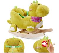 tectake® Balancin Bebe Dinosaurio con Efecto de Sonido, Funda de Felpa Ultrasuave, Juguete Bebe, Juguetes Niño, Juguetes Niños, Animales de Juguete, Balancin Madera