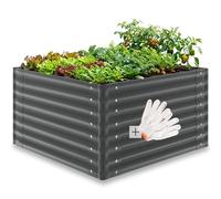 tectake® Bancal Elevado de 100 x 100 x 62 cm, 600L, para Huerto Urbano, Jardineras Exterior Grandes, Maceteros Grandes Exterior, Jardin, Macetero Grande, con Guantes, Suelo Abierto, Malla Metalica