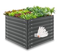 tectake® Bancal Elevado de 380L, para Huerto Urbano, Jardineras Exterior Grandes, Maceteros Grandes Exterior, Jardin, Macetero Grande, con Guantes, Suelo Abierto, Malla Metalica - 80 x 80 x 62 cm