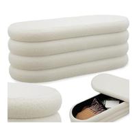 tectake® Banco con Almacenaje, 2 Espacios Almacenamiento, 110 x 45 x 42 cm, Carga Máx: 150 kg, Puff Salon, Decoracion Habitacion, Puff Almacenaje, Reposapies Salon - Bou lanco/Crema