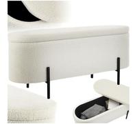 TecTake® Banco con Almacenaje, Mueble Dormitorio Acolchado, Tejido Bouclé, hasta 150 kg, Taburete Reposapiés con Espacio de Almacenamiento, Puff Almacenaje, Patas de Acero - Bouclé Blanco/Crema