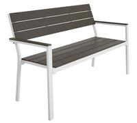 TecTake® Banco de Jardín Moderno para Dos Personas, Estructura de Aluminio Resistente, Banco Jardin, Asiento de Poliestireno Efecto Madera, Ideal para Patio y Terraza Exterior - Oscuro/Blanco