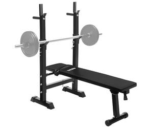 tectake® Banco de Pesas Plegable, Banco Musculación Ajustable, Ideal para Entrenamiento en Casa, Press Banca y Ejercicios de Fitness, con Soporte Barra Pesas, Capacidad de Carga: 150 kg - Negro