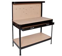 tectake® Banco de Trabajo, Mesa de Trabajo Taller, 12 Ganchos Incluidos, Panel Herramientas, Bricolaje y Herramientas, Cajón Grande, Apoyo Firme con Tapas de Goma - 120 x 60 x 156 cm