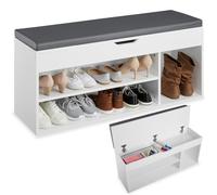 TecTake® Banco Zapatero con Gran Espacio de almacenaje, 9 Pares de Zapatos, Acolchado, Estructura Estable, estanteria Zapatero, Mueble Entrada recibidor - Blanco