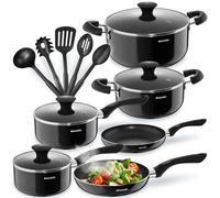 tectake® batería de cocina 15 piezas, sartenes, cacerolas de aluminio, tapa de vidrio, mangos resistentes al calor, utensilios cocina, ollas cocina, sartenes antiadherentes - 15 Piezas