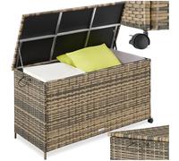 tectake® Baul Almacenaje Exterior 253L con Estructura de Aluminio y Trenzado de Ratán, Forro Interior Extraíble, Muebles Jardin Exterior, Cofre Terraza - 116 x 54 x 64 cm Natural