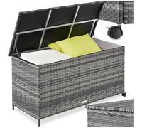 tectake® Baul Almacenaje Exterior 253L con Estructura de Aluminio y Trenzado de Ratán, Forro Interior Extraíble, Muebles Jardin Exterior, Cofre Terraza - 116 x 54 x 64 cm Gris