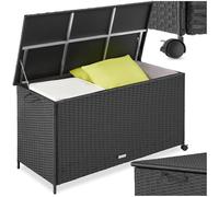 tectake® Baul Almacenaje Exterior 253L con Estructura de Aluminio y Trenzado de Ratán, Forro Interior Extraíble, Muebles Jardin Exterior, Cofre Terraza - 116 x 54 x 64 cm Negro