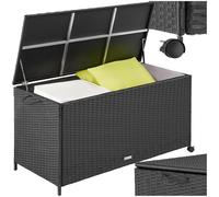 TecTake® Baúl Almacenaje Exterior de Ratán, Mueble Jardín y Terraza, Estructura de Aluminio, Arcón Exterior Impermeable con Tapa Reforzada, Forro Interior, Baul Jardin, 297 L, 117x54x64 cm - Negro