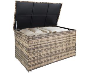 TecTake Baúl de Almacenaje Exterior con 750 l de Capacidad, Arcón Exterior Atemporal de Poli ratán Resistente con Forro Interior Extraíble, Cofre para Jardín Exterior o Terraza - Natural